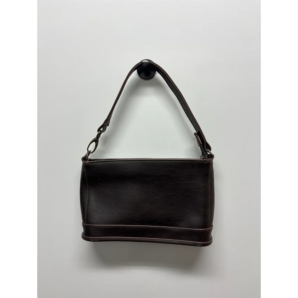 Vintage Style Dark Brown Faux Leather Baguette Shoulder Bag Y2K Minimalist